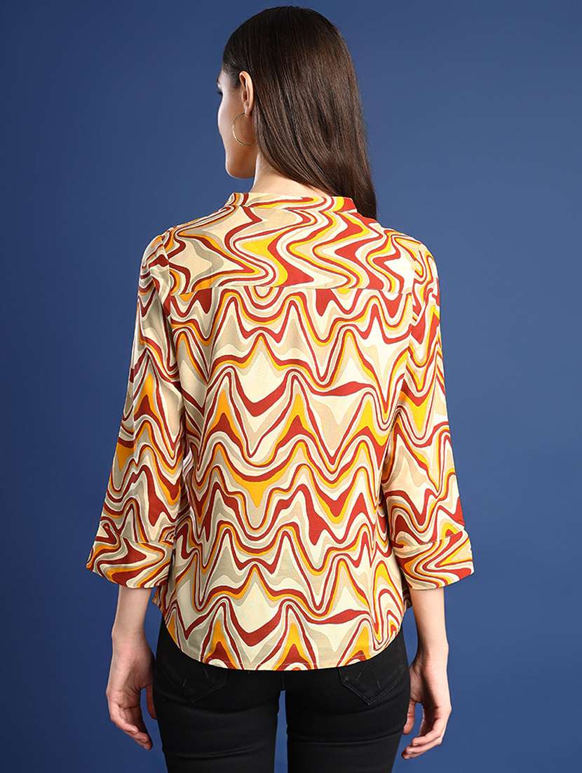 women printed three quarter sleeve regular fit top - 22069438 - Standard Image - 2