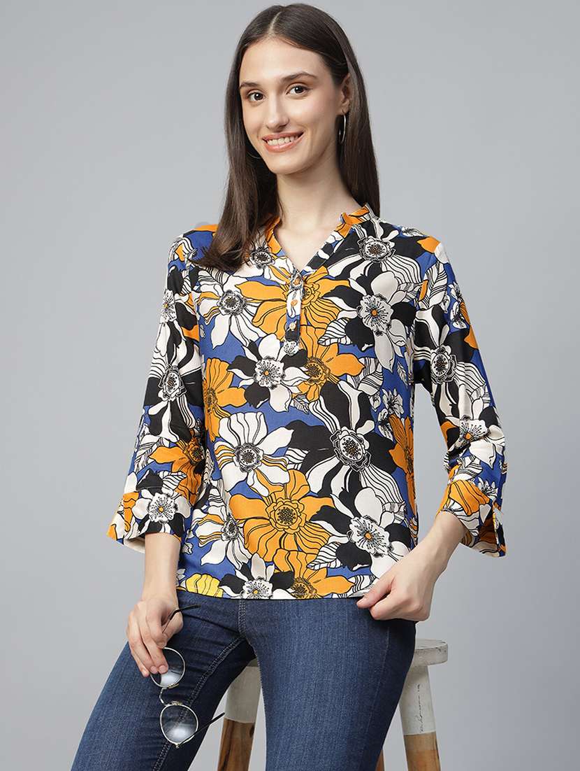 women printed three quarter sleeve regular fit top - 22069439 - Zoom Image - 0