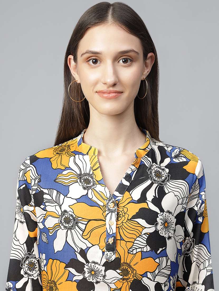 women printed three quarter sleeve regular fit top - 22069439 - Standard Image - 2