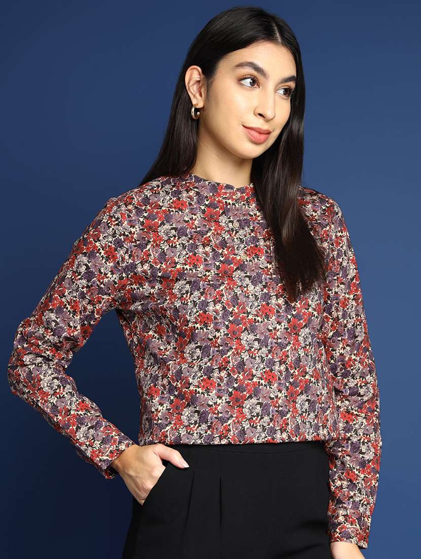 women printed long sleeve regular fit top - 22069441 - Standard Image - 2