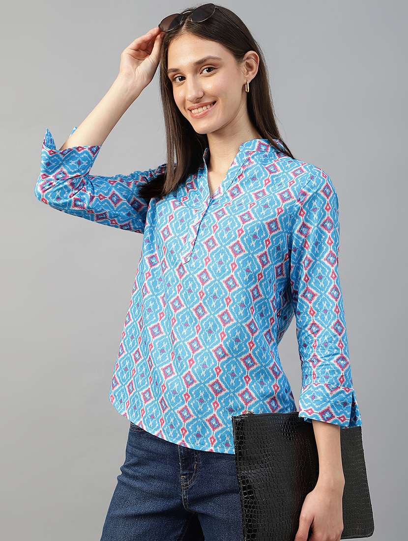 women printed three quarter sleeve regular fit top - 22069444 - Zoom Image - 0