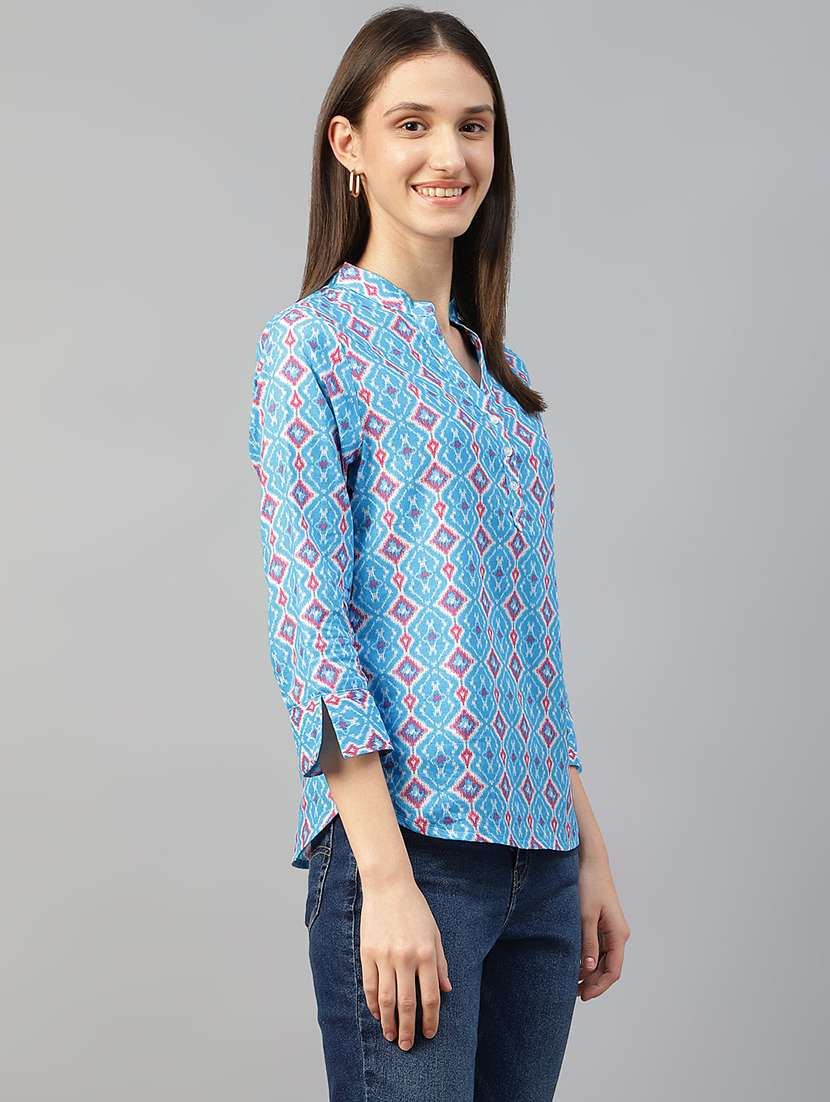 women printed three quarter sleeve regular fit top - 22069444 - Standard Image - 2