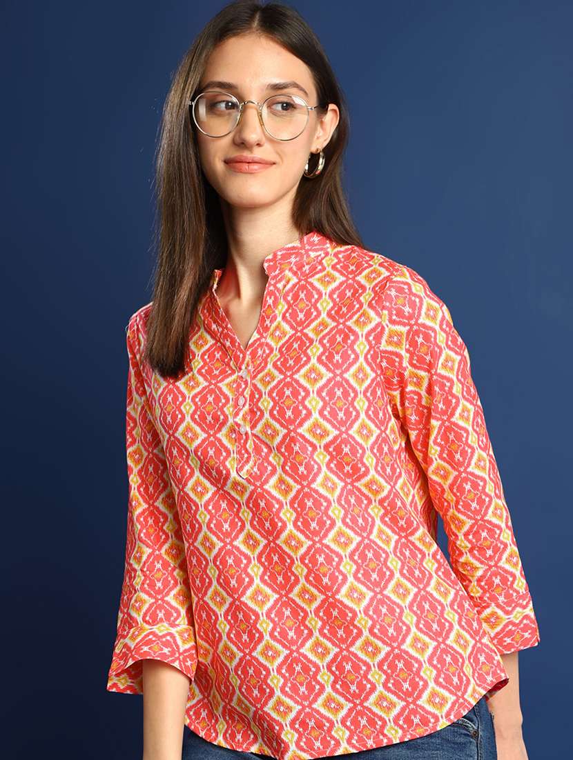 women printed three quarter sleeve regular fit top - 22069445 - Zoom Image - 0