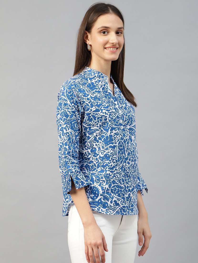 women printed three quarter sleeve regular fit top - 22069446 - Standard Image - 2