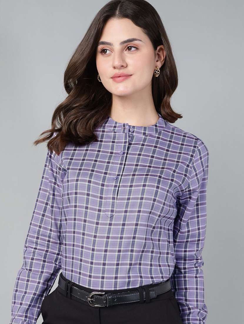 women checkered long sleeve regular fit top