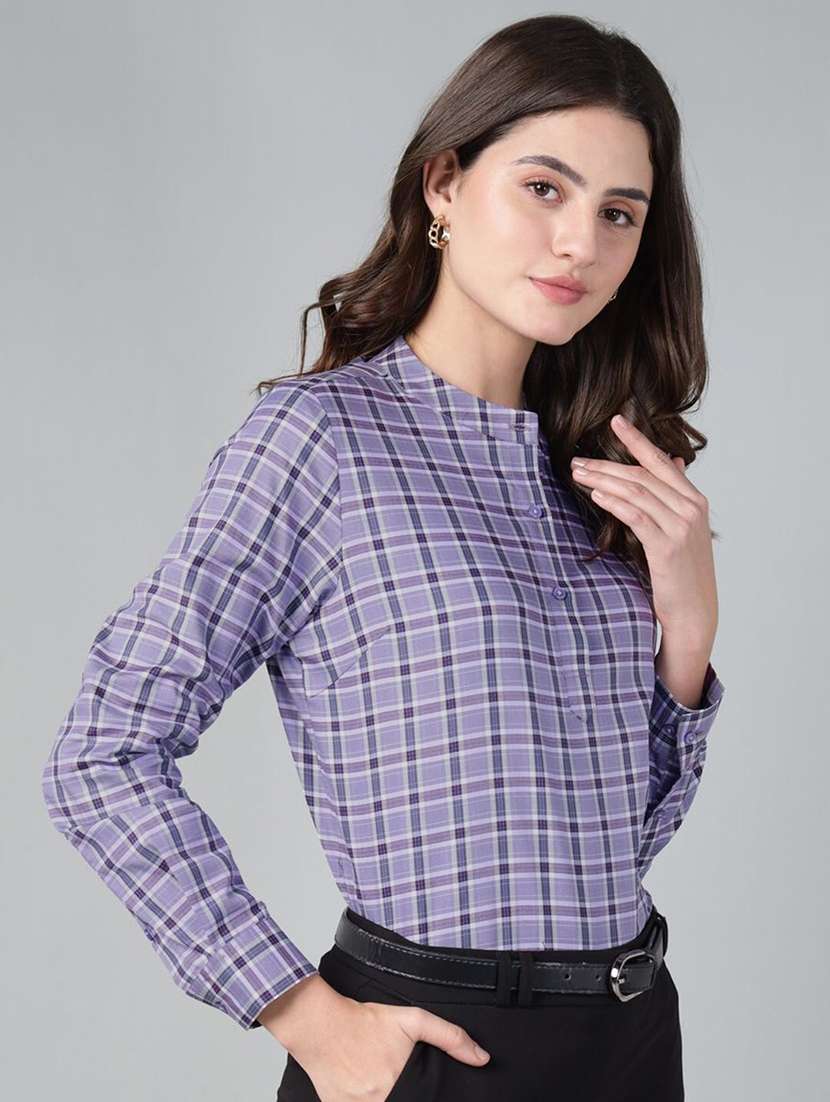 women checkered long sleeve regular fit top - 22069448 - Standard Image - 2