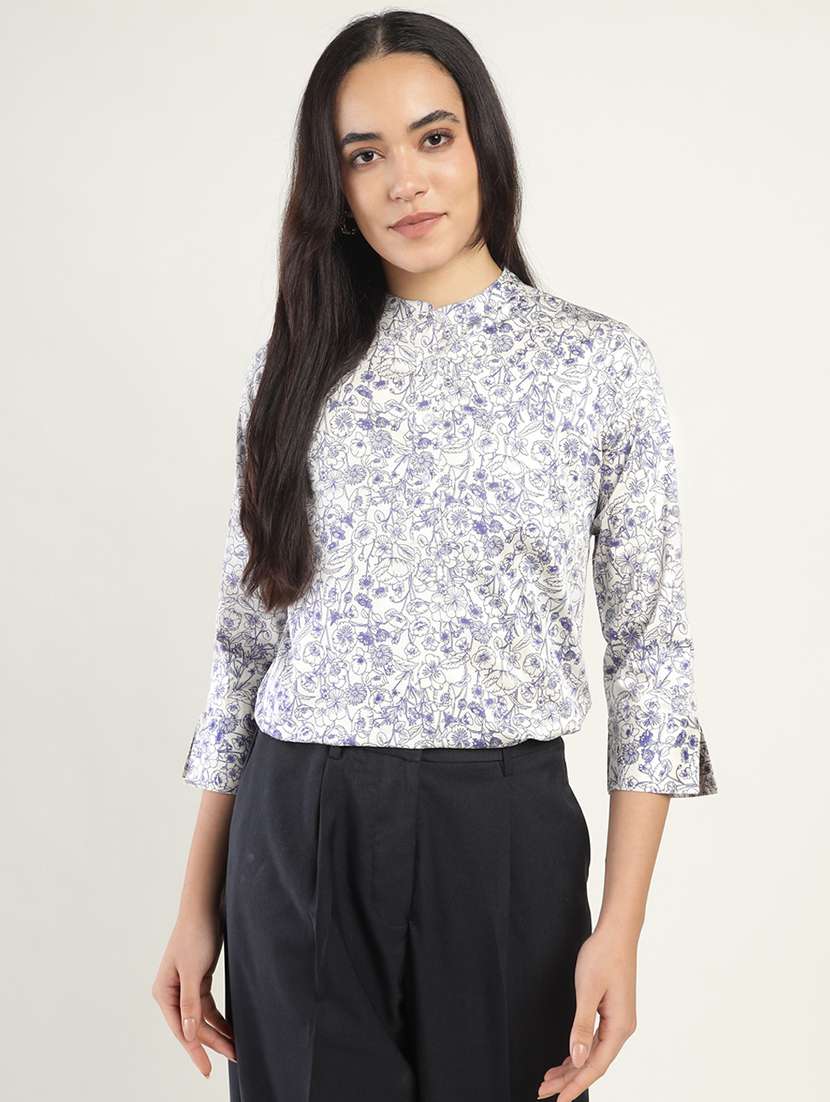 women printed three quarter sleeve regular fit top