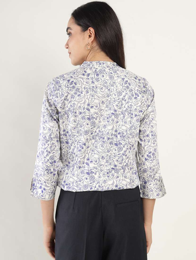 women printed three quarter sleeve regular fit top - 22069451 - Standard Image - 2