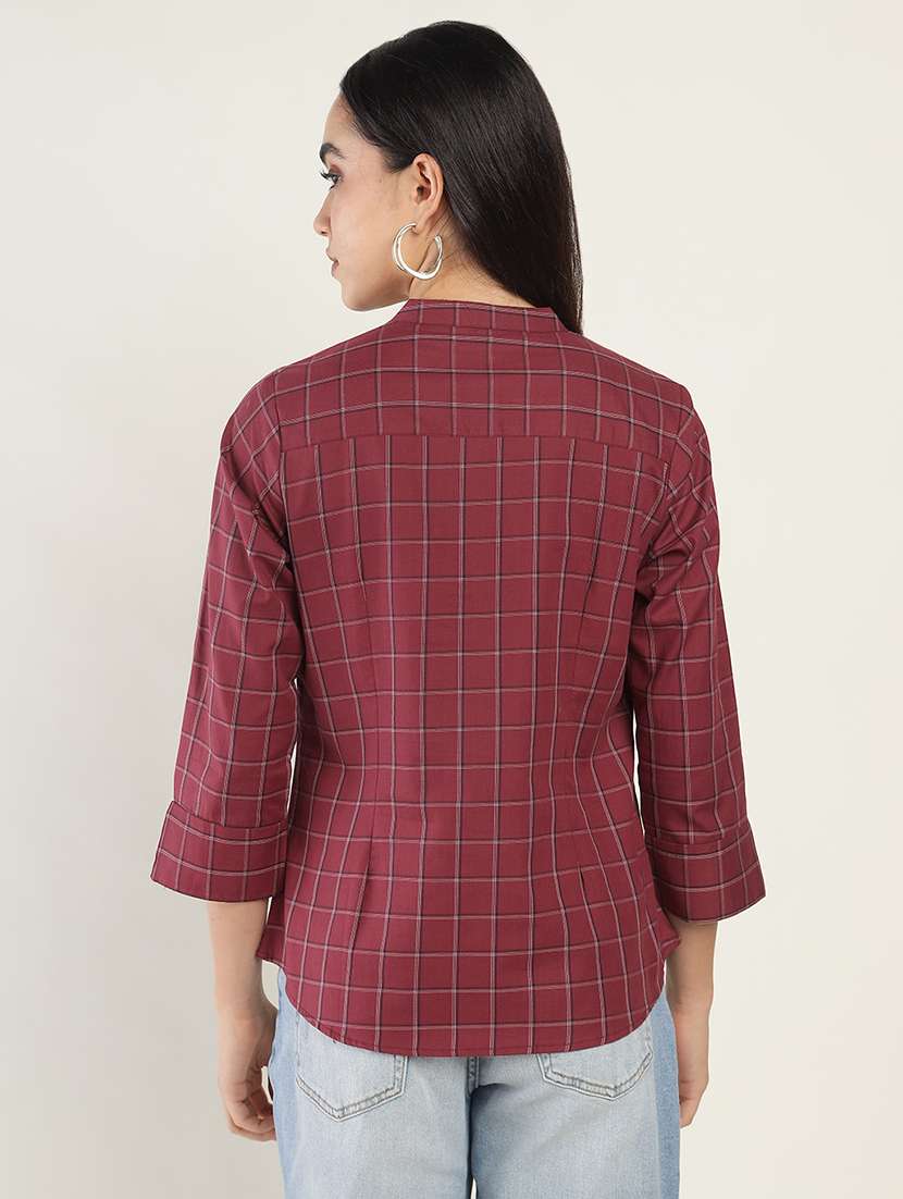 women checkered three quarter sleeve regular fit top - 22069452 - Standard Image - 2