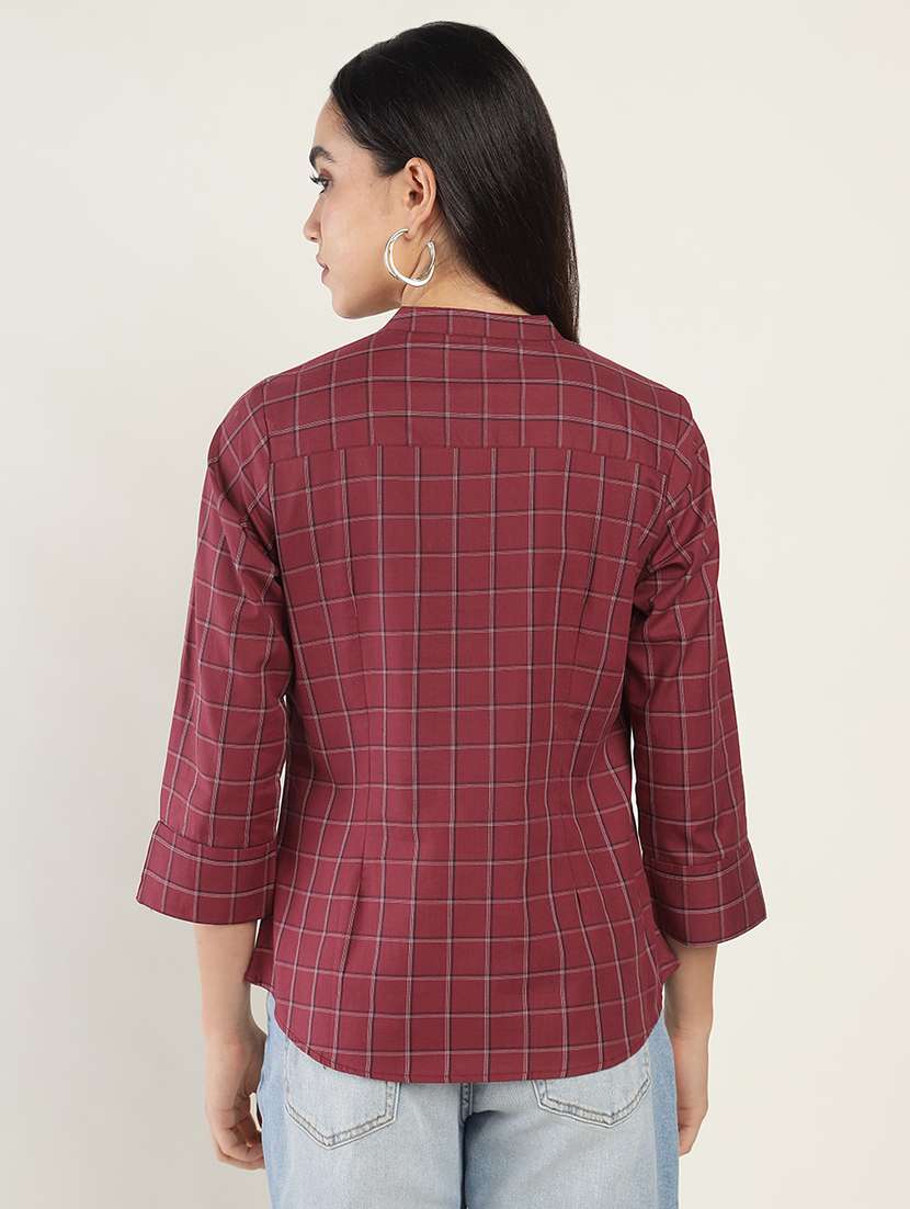 women checkered three quarter sleeve regular fit top - 22069453 - Standard Image - 2