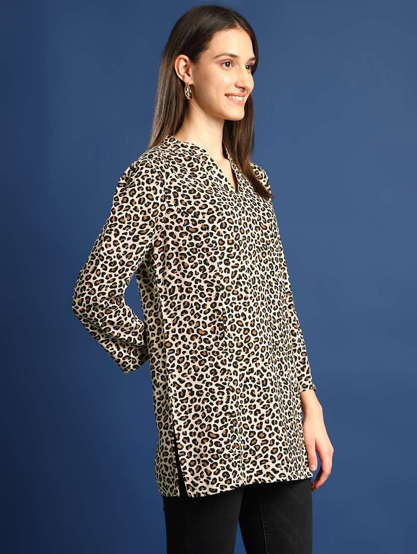 women animal print long sleeve straight kurti - 22069459 -  Standard Image - 2
