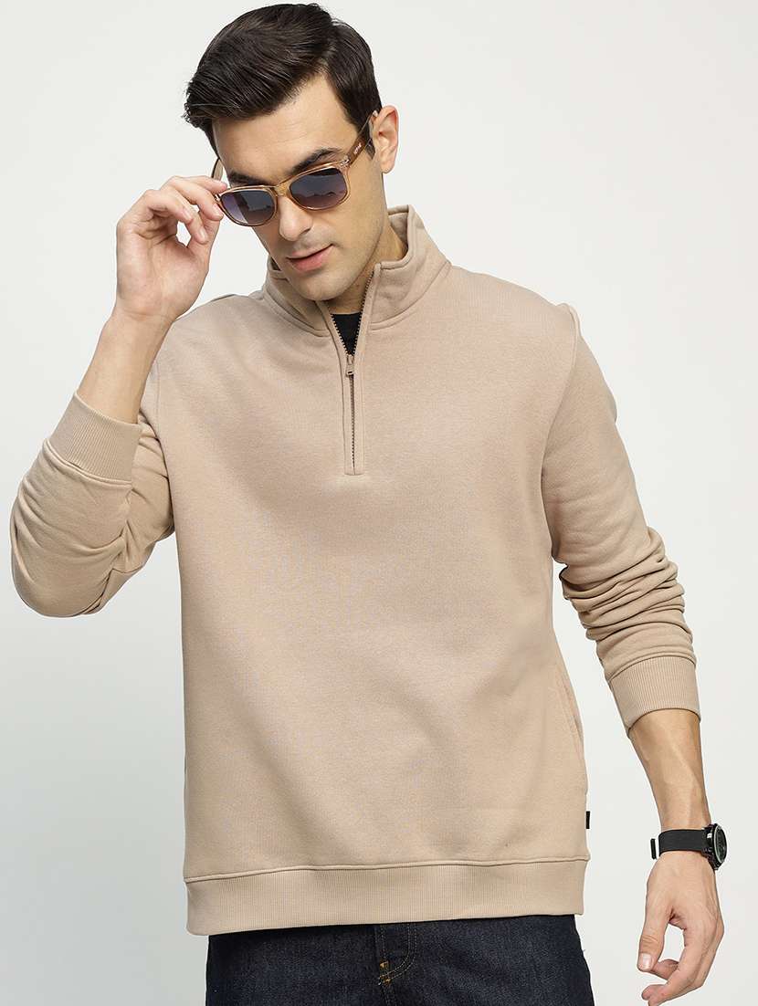 men solid long sleeve stand collar sweatshirt