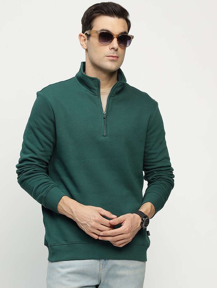 men solid long sleeve stand collar sweatshirt