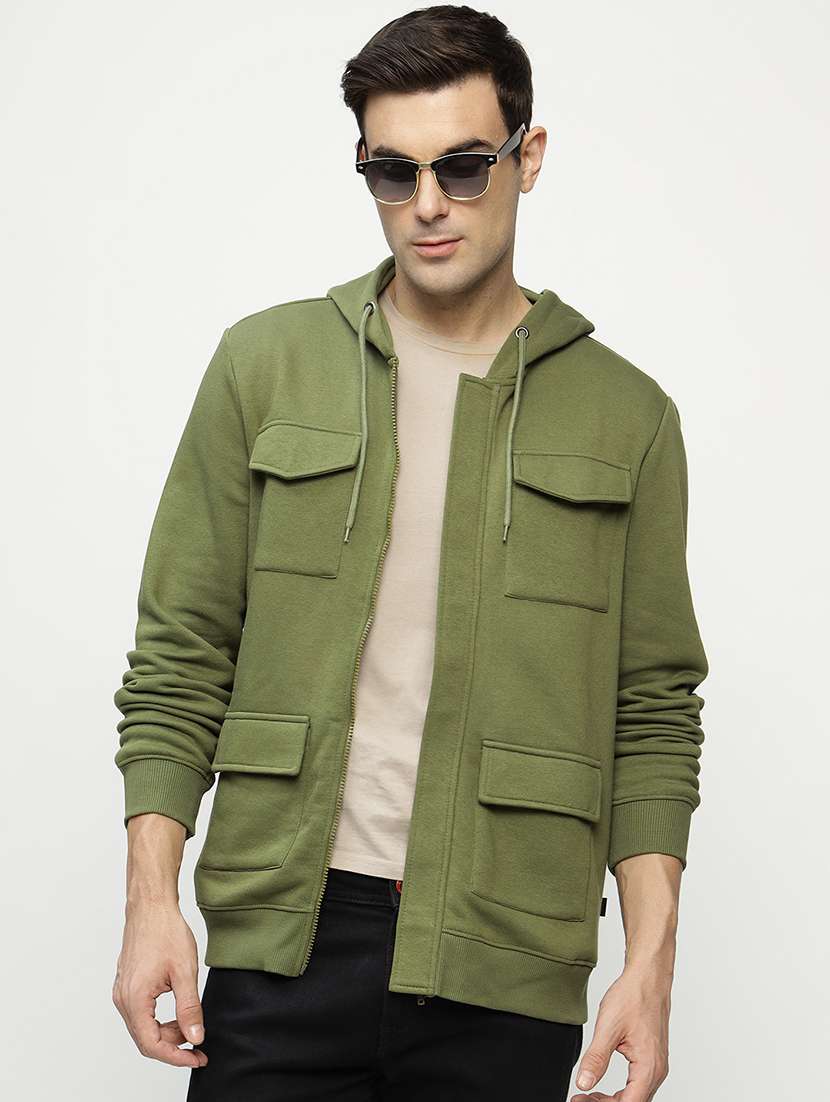 men solid long sleeve hooded sweatshirt