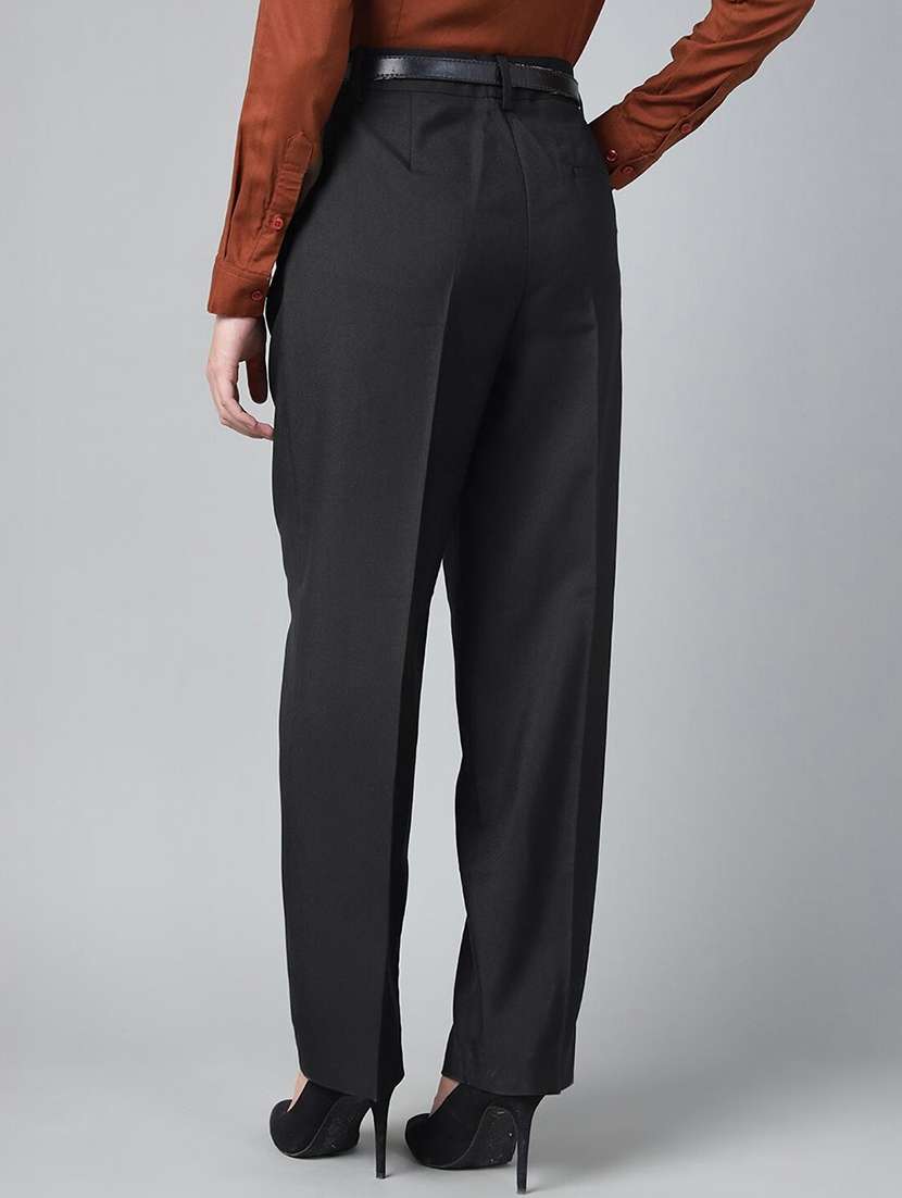 women solid high rise straight trouser - 22069491 -  Standard Image - 2