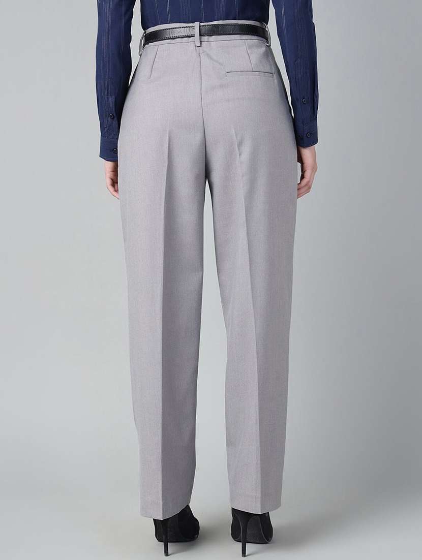 women solid high rise straight trouser - 22069492 -  Standard Image - 2