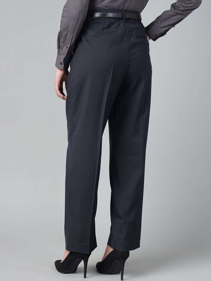 women solid high rise straight trouser - 22069493 - Standard Image - 2