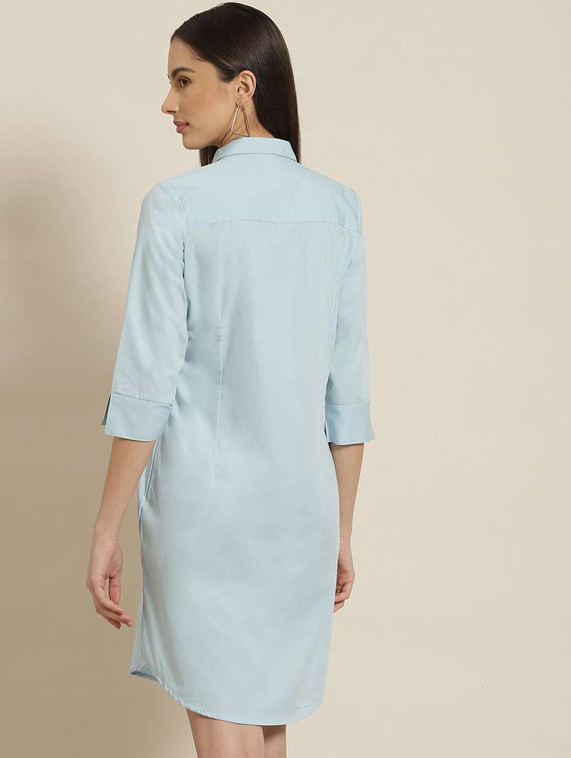 women light blue solid collared shirt dress - 22069494 -  Standard Image - 2