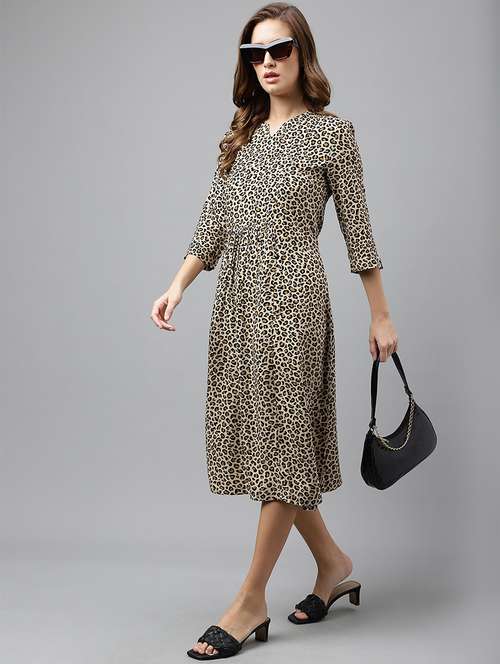 women animla print three quarter sleeve a-line dress - 22069500 -  Standard Image - 0