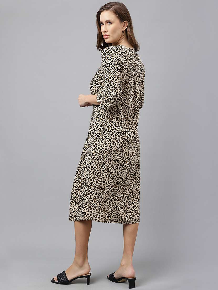 women animla print three quarter sleeve a-line dress - 22069500 -  Standard Image - 2