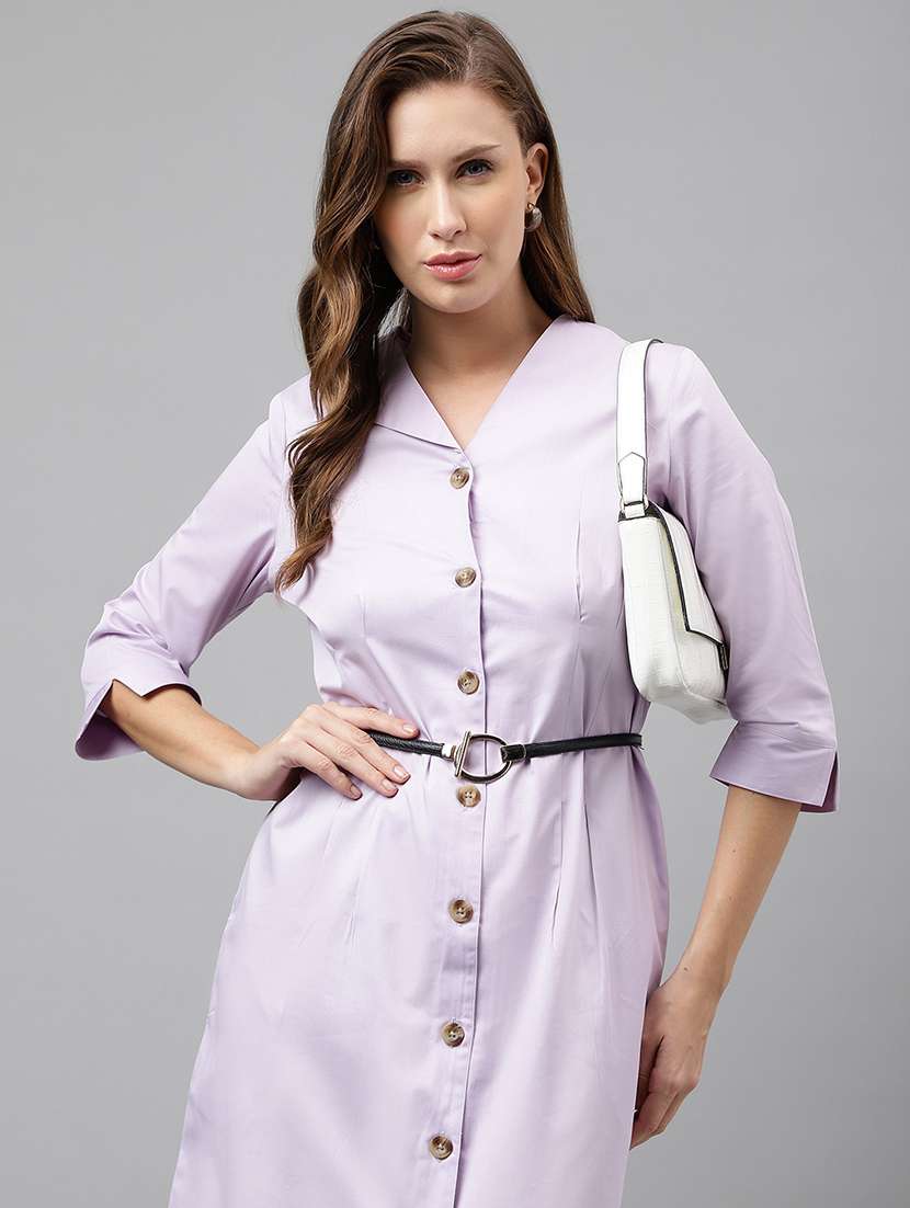 women lavender solid v-neck shirt dress