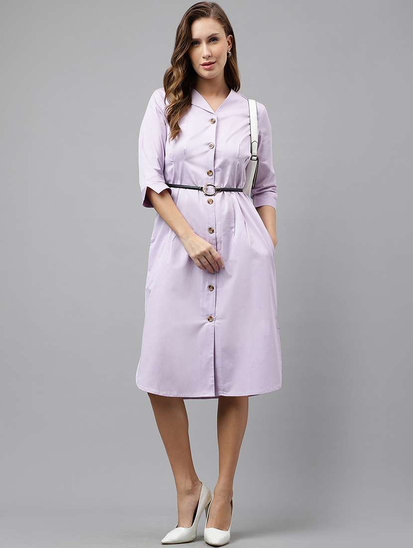 women lavender solid v-neck shirt dress - 22069503 - Standard Image - 2