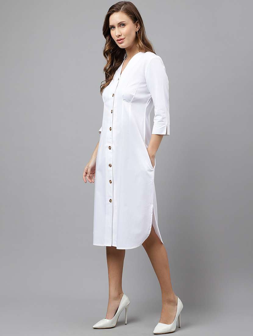 women solid v-neck shirt dress - 22069504 -  Standard Image - 2