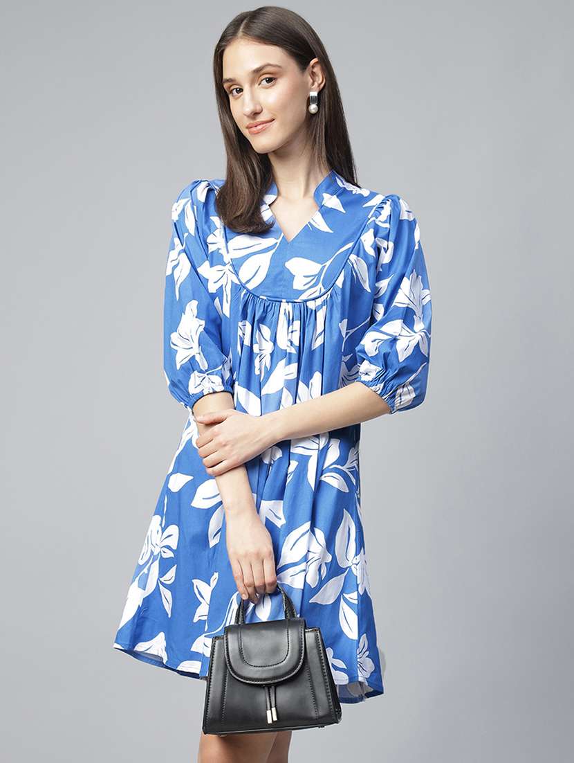 women printed puff sleeve a-line dress - 22069509 - Zoom Image - 0