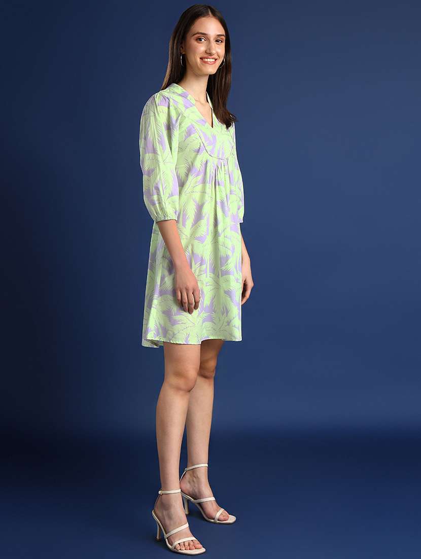 women printed puff sleeve a-line dress - 22069511 - Standard Image - 2