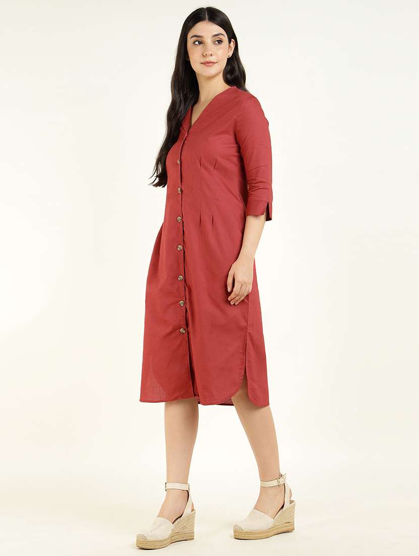 women solid three quarter sleeve shirt dress - 22069517 -  Standard Image - 2