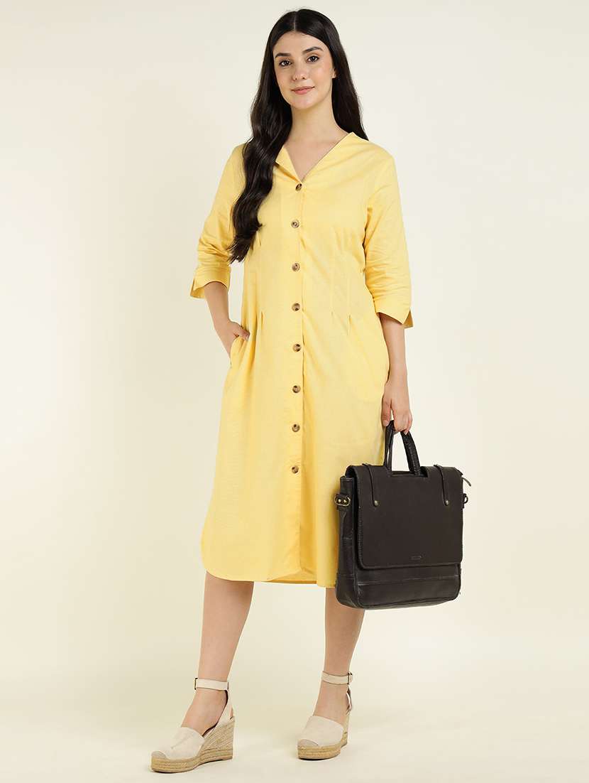 women solid three quarter sleeve shirt dress - 22069518 - Zoom Image - 0