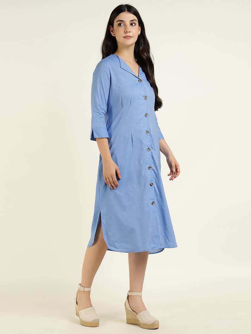 women solid three quarter sleeve shirt dress - 22069519 - Standard Image - 2