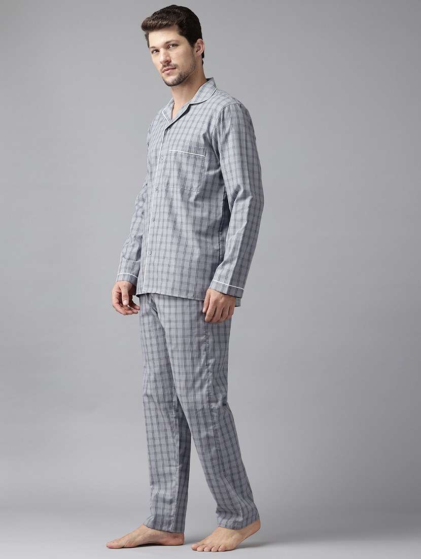 men checkered long sleeve nightwear set - 22069521 - Standard Image - 2