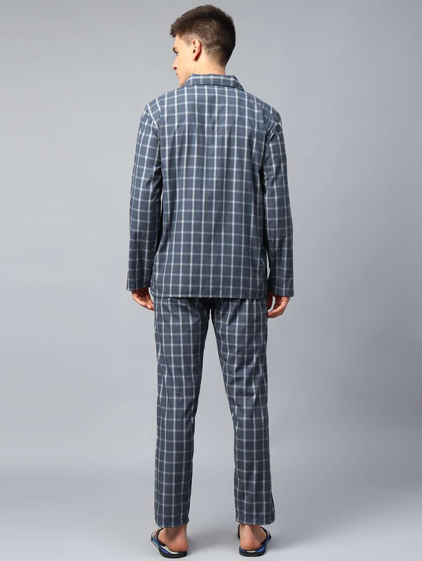 men checkered long sleeve nightwear set - 22069522 - Standard Image - 2