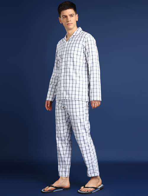Men Checkered Long Sleeve Nightwear Set