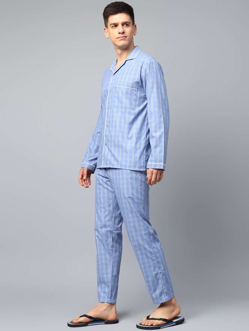 men checkered long sleeve nightwear set - 22069524 - Standard Image - 2