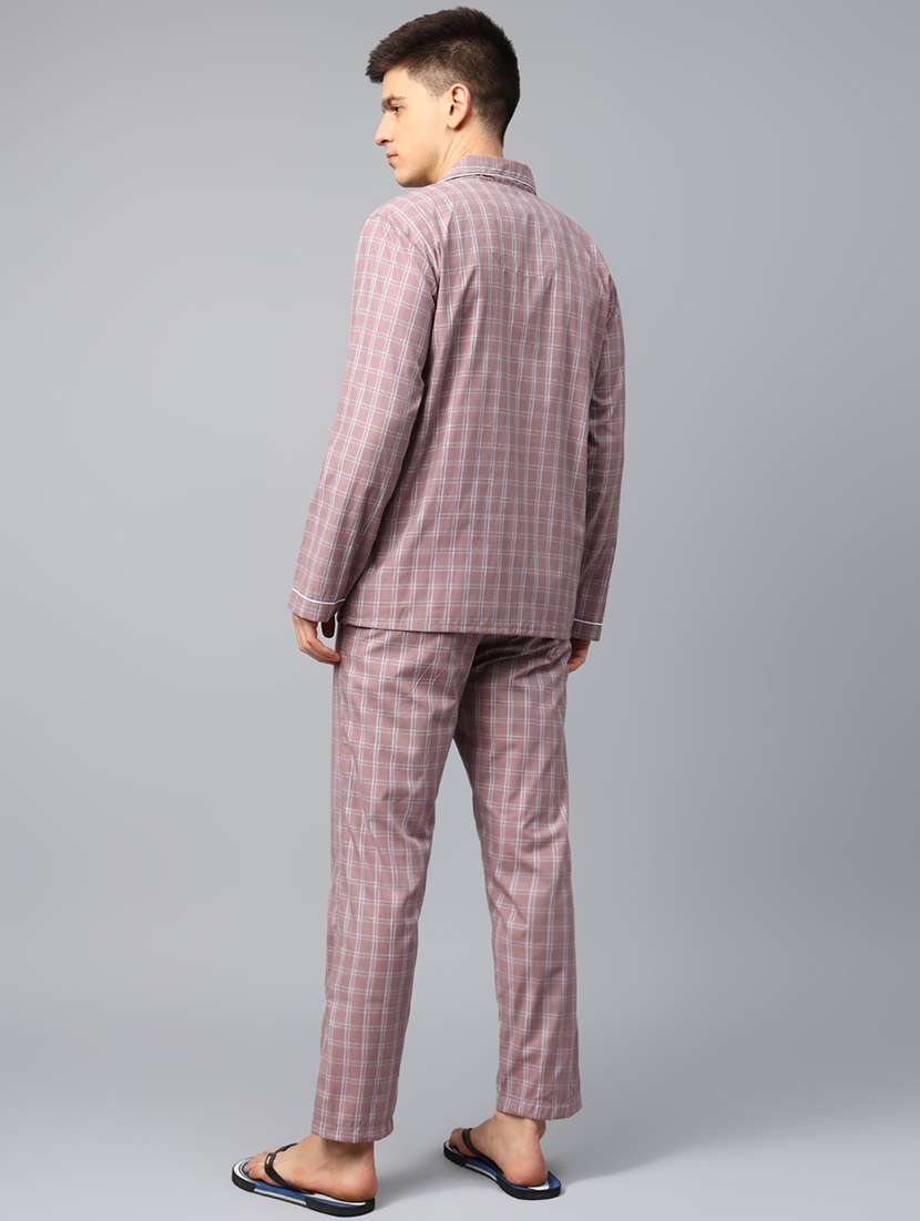 men checkered long sleeve nightwear set - 22069525 - Standard Image - 2