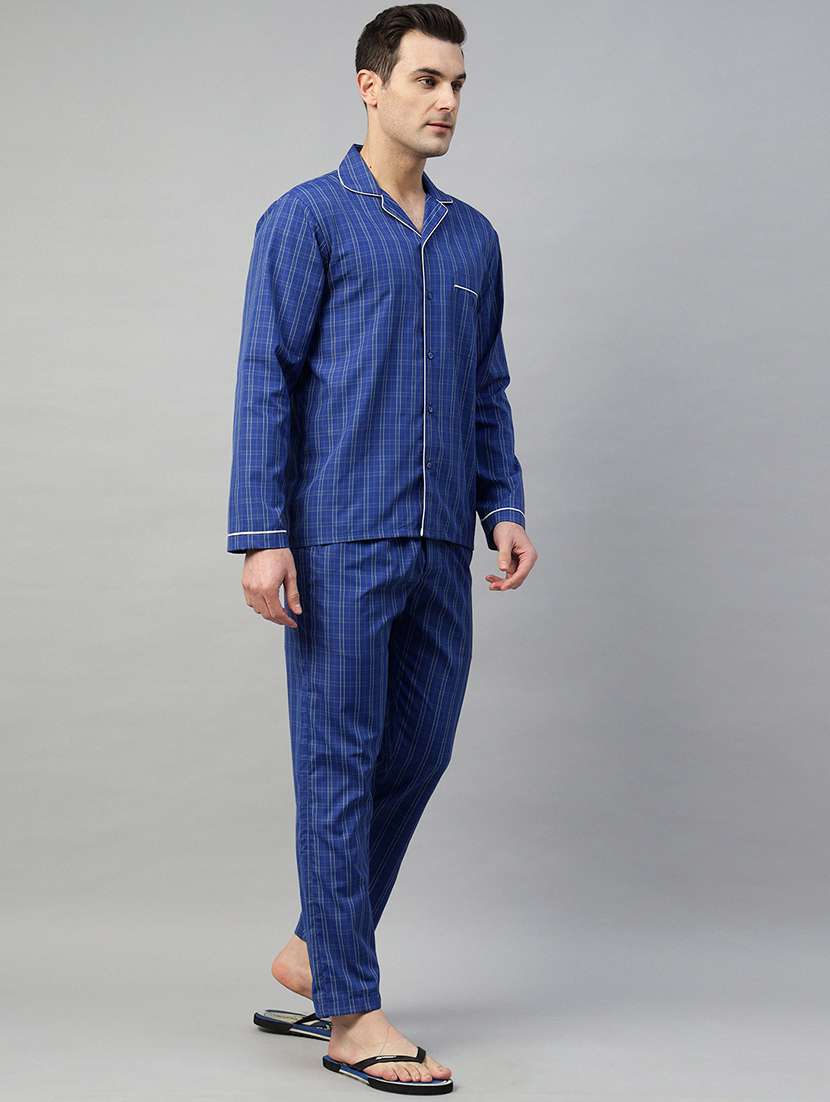 men checkered long sleeve nightwear set - 22069526 - Standard Image - 2