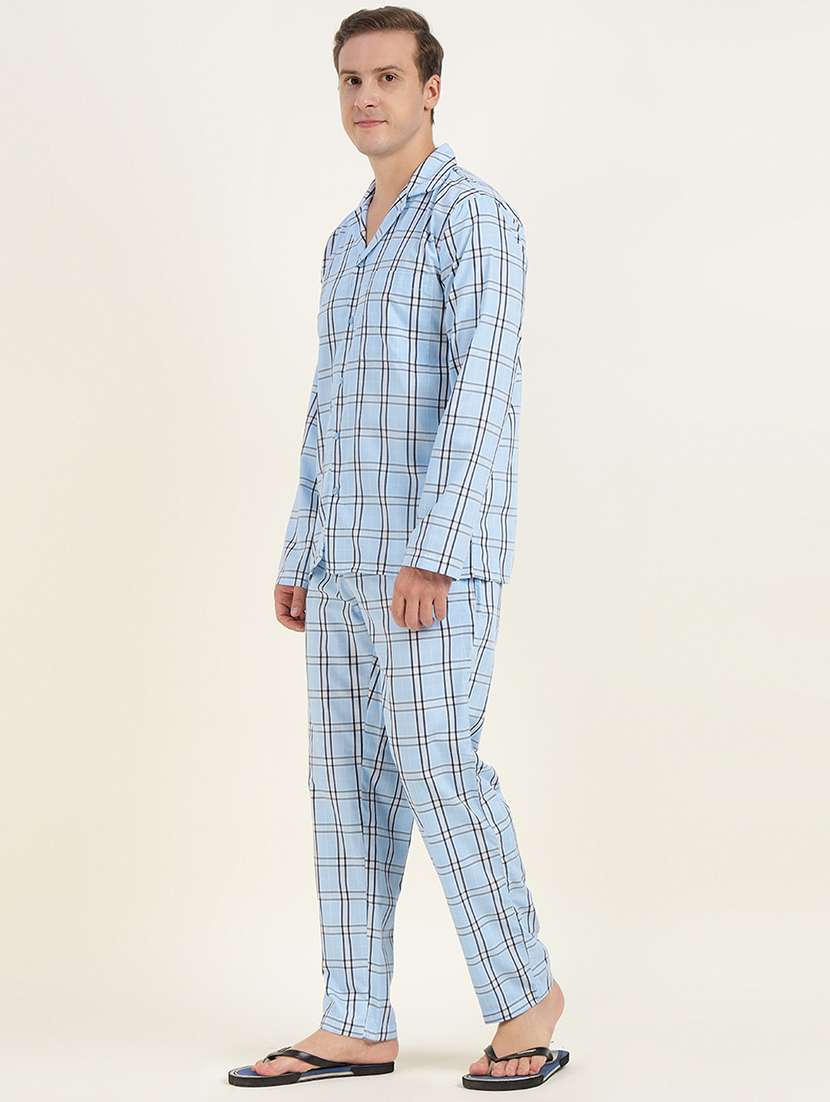 men checkered long sleeve nightwear set - 22069533 - Standard Image - 2