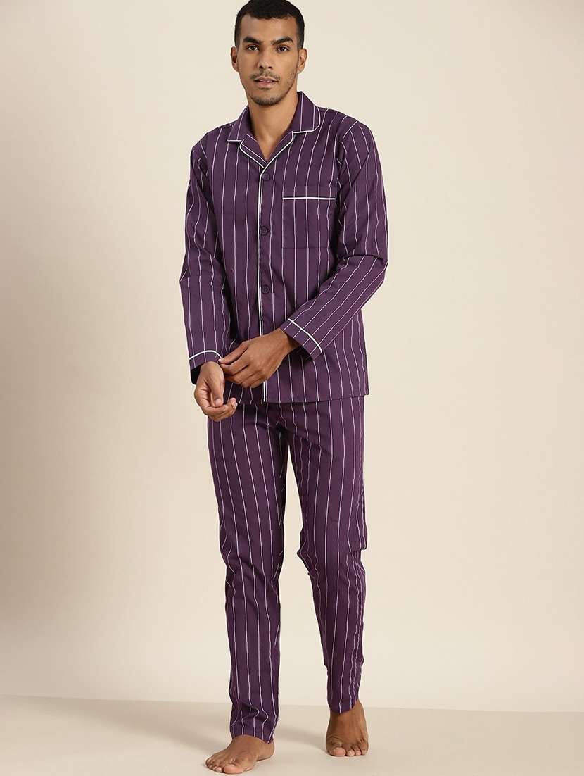 men striped long sleeve sleepwear set - 22069550 -  Standard Image - 2