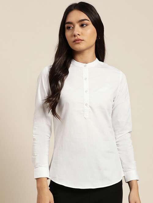 women solid mandarin neck long sleeve top - 22069589 -  Standard Image - 0