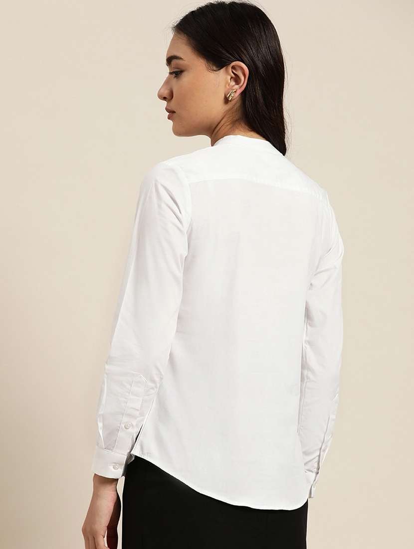 women solid mandarin neck long sleeve top - 22069589 - Standard Image - 2