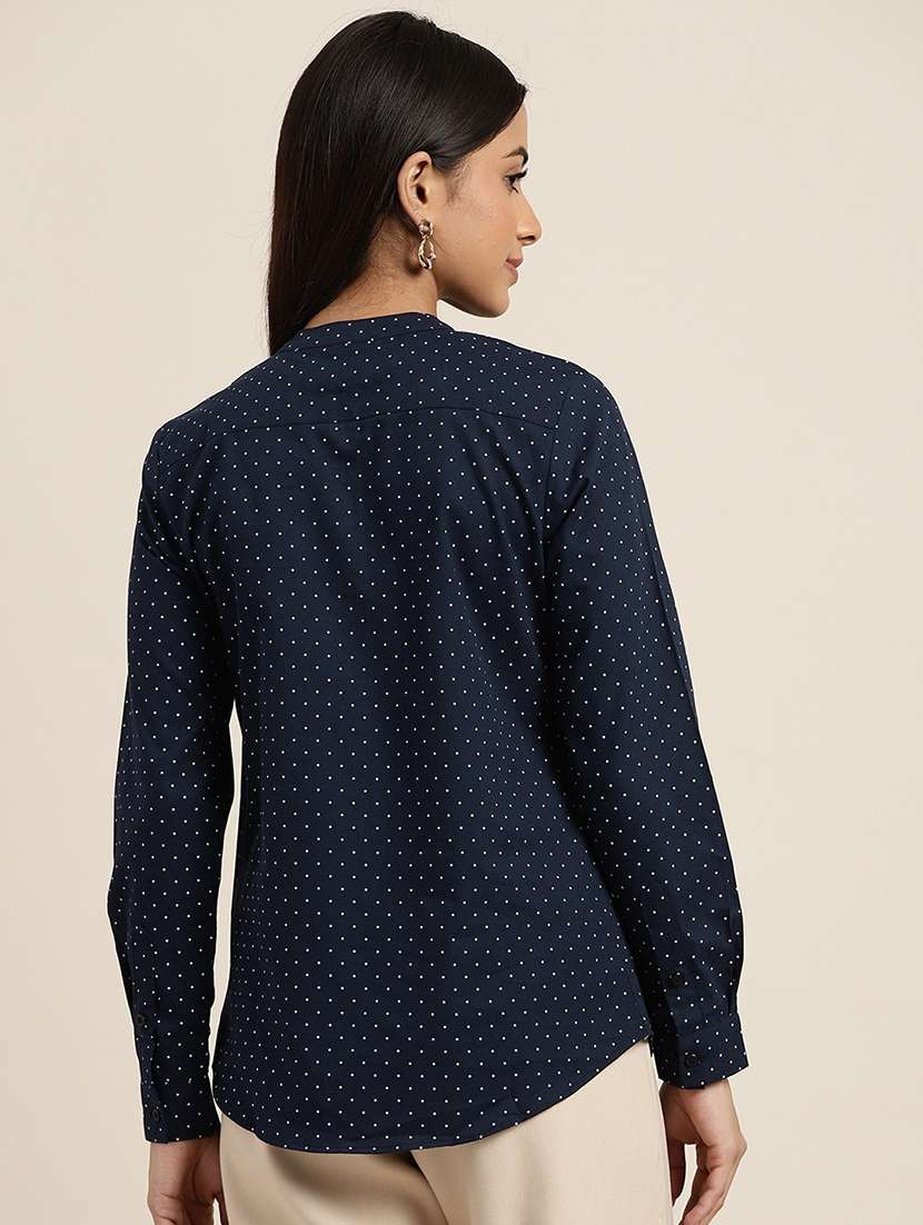 women polka doted mandarin neck long sleeve top - 22069591 - Standard Image - 2