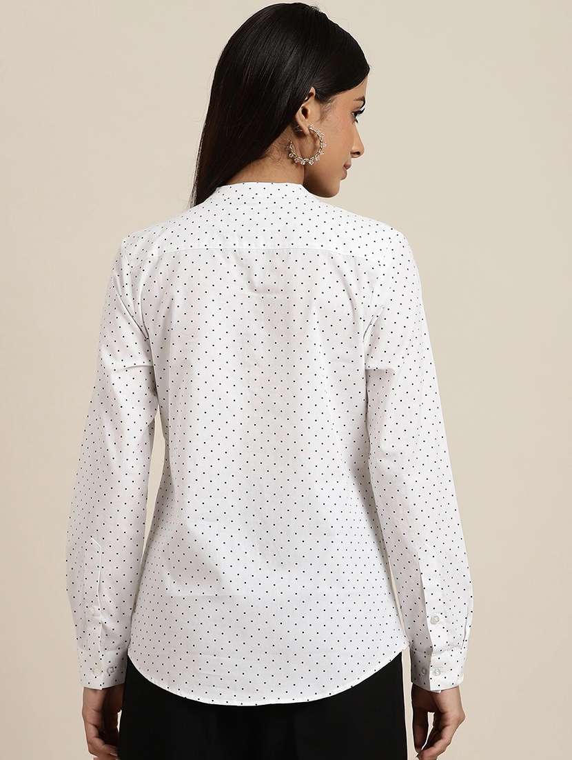 women polka doted mandarin neck long sleeve top - 22069592 - Standard Image - 2