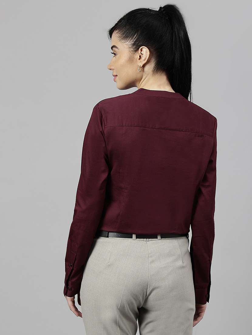 women solid mandarin neck long sleeve top - 22069601 - Standard Image - 2
