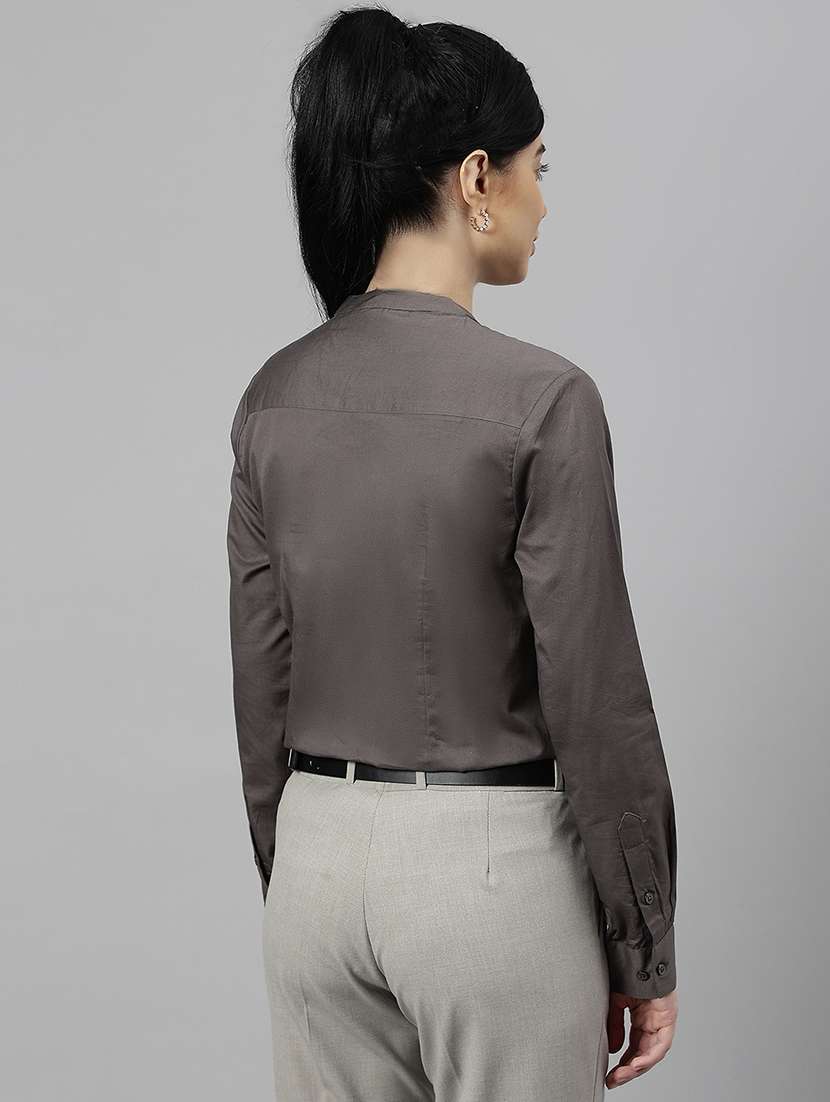women solid mandarin neck long sleeve top - 22069602 - Standard Image - 2
