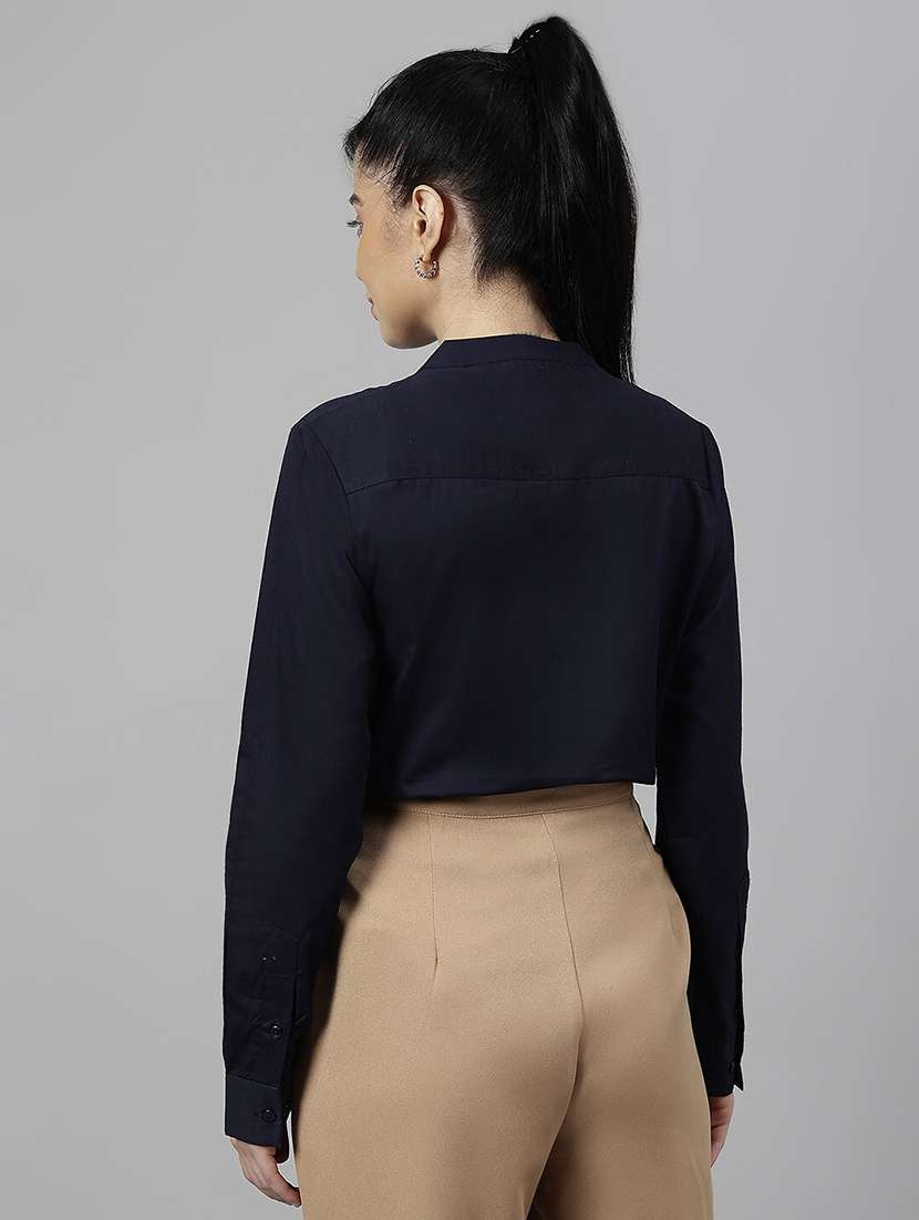 women solid mandarin neck long sleeve top - 22069603 - Standard Image - 2