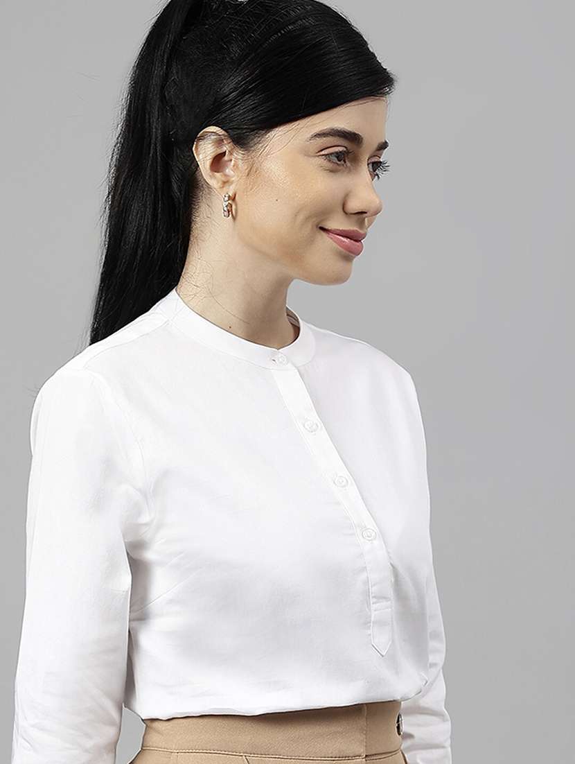 women solid mandarin neck long sleeve top - 22069604 - Standard Image - 2