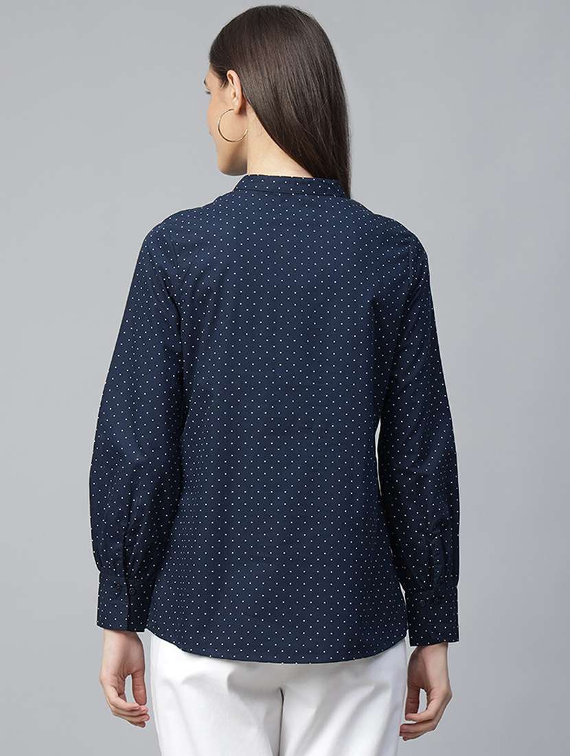 women polka doted mandarin neck long sleeve top - 22069610 - Standard Image - 2