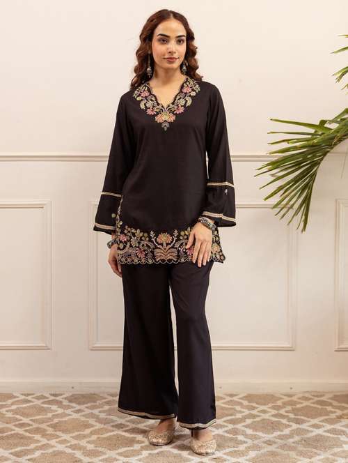 women embroidered long sleeve ethnic co-ord set - 22069622 -  Standard Image - 0
